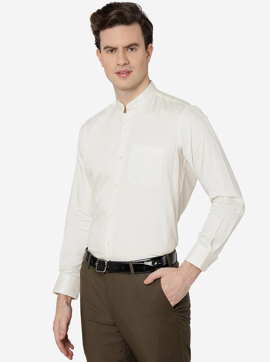 Cream Solid Slim Fit Formal Shirt | Metal