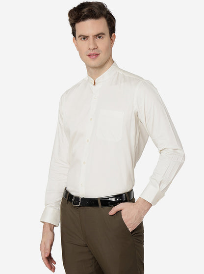 Cream Solid Slim Fit Formal Shirt | Metal