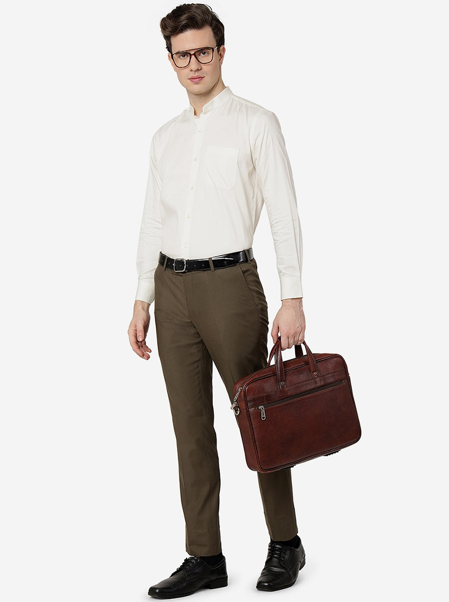 Cream Solid Slim Fit Formal Shirt | Metal