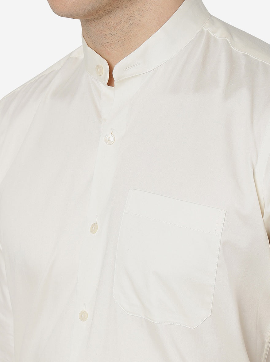 Cream Solid Slim Fit Formal Shirt | Metal