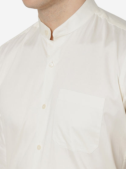 Cream Solid Slim Fit Formal Shirt | Metal
