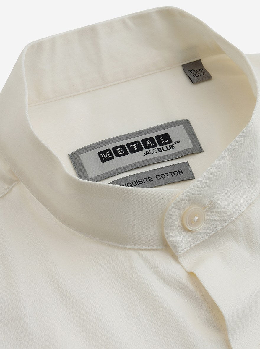 Cream Solid Slim Fit Formal Shirt | Metal