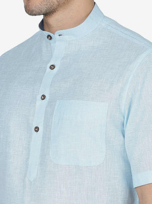 Light Blue Checked Regular Fit Modi Kurta | JadeBlue