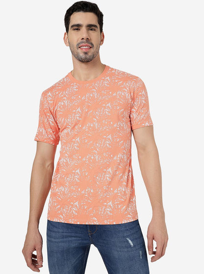 Orange Printed Slim Fit T-Shirt | JadeBlue