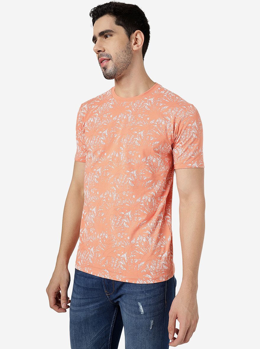 Orange Printed Slim Fit T-Shirt | JadeBlue