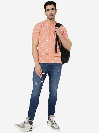 Orange Printed Slim Fit T-Shirt | JadeBlue