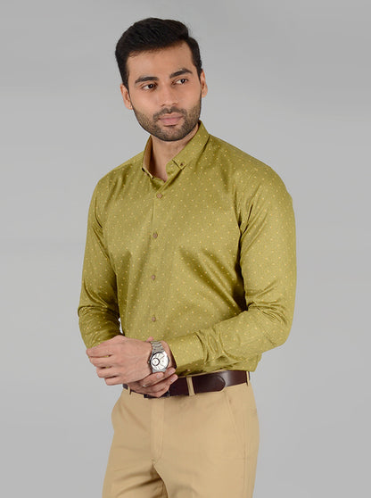 Green Self Design Slim Fit Party Wear shirt | Greenfibre