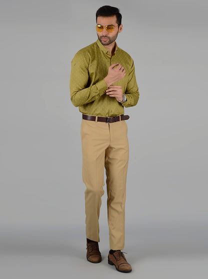 Green Self Design Slim Fit Party Wear shirt | Greenfibre