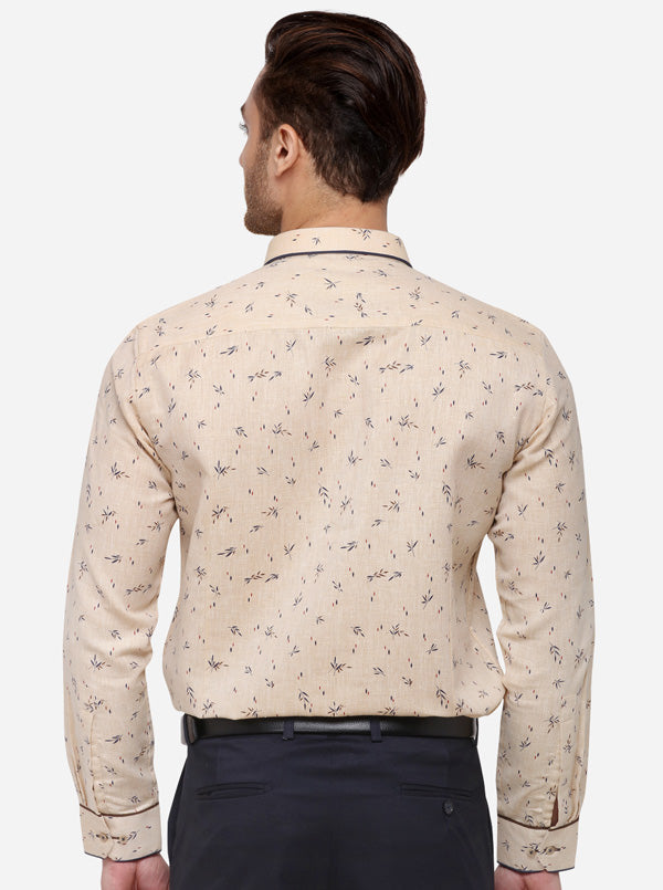 Beige Printed Slim Fit Party Wear Shirt | Greenfibre