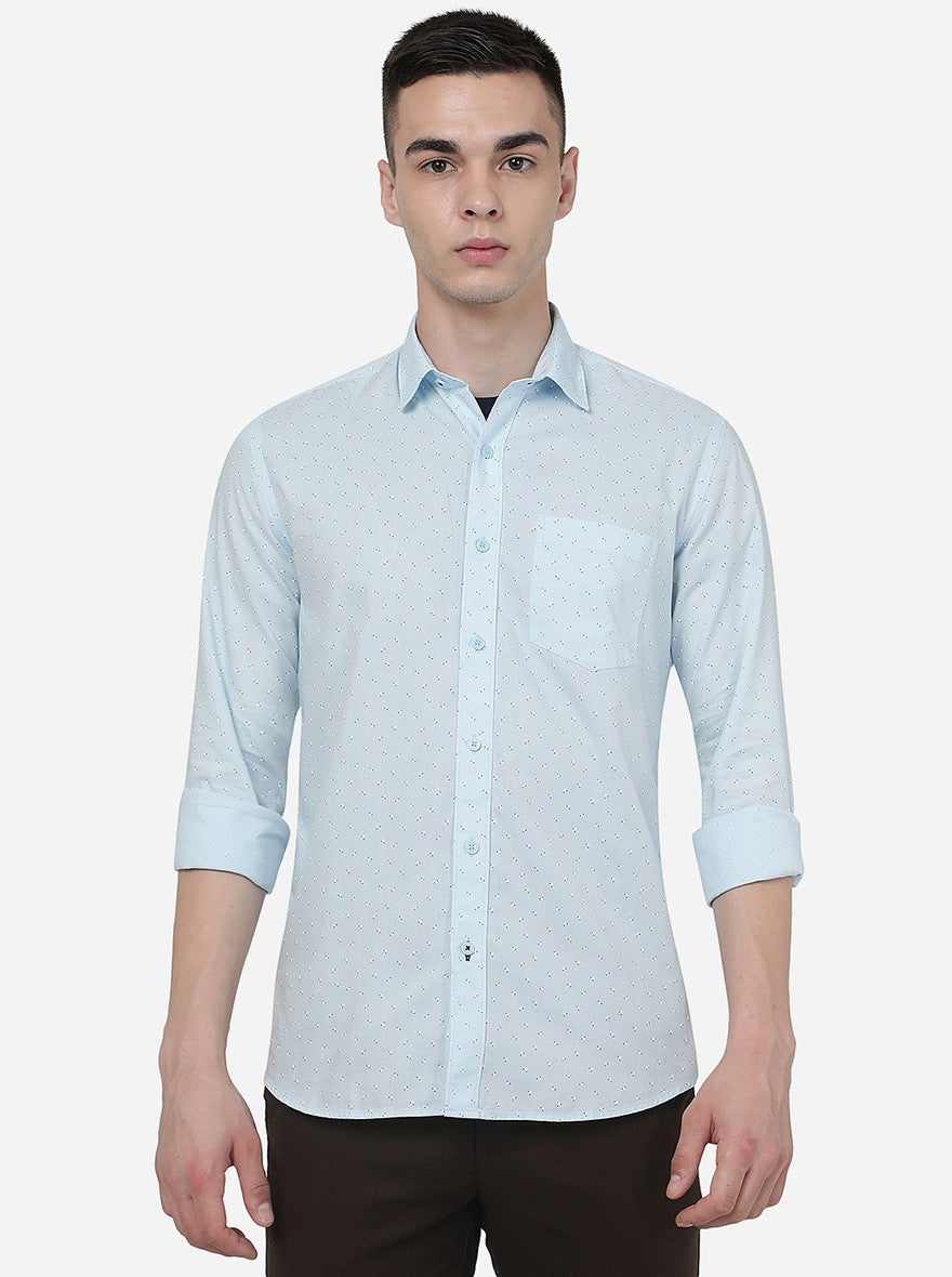 Air Blue Printed Slim Fit Semi Casual Shirt
