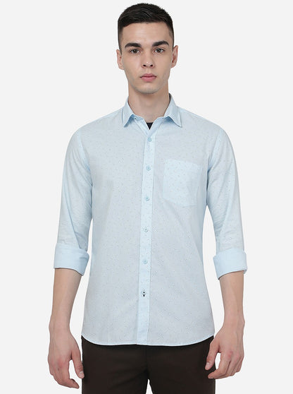 Air Blue Printed Slim Fit Semi Casual Shirt