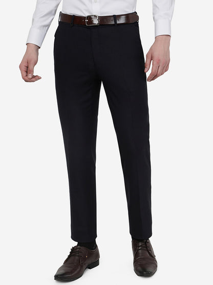 Blue Solid Slim Fit Formal Trouser | JB Studio