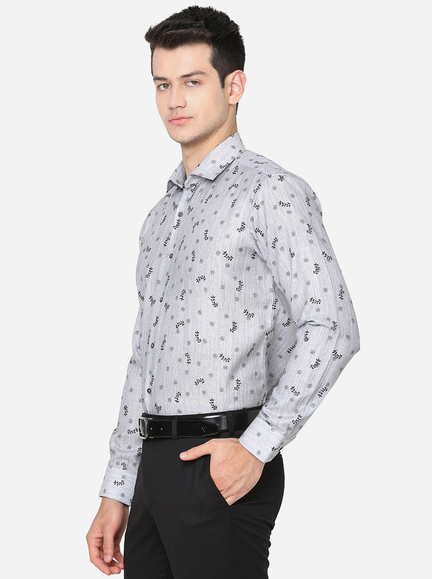 Grey & Black Printed Slim Fit Party Wear Shirt | JB Studio