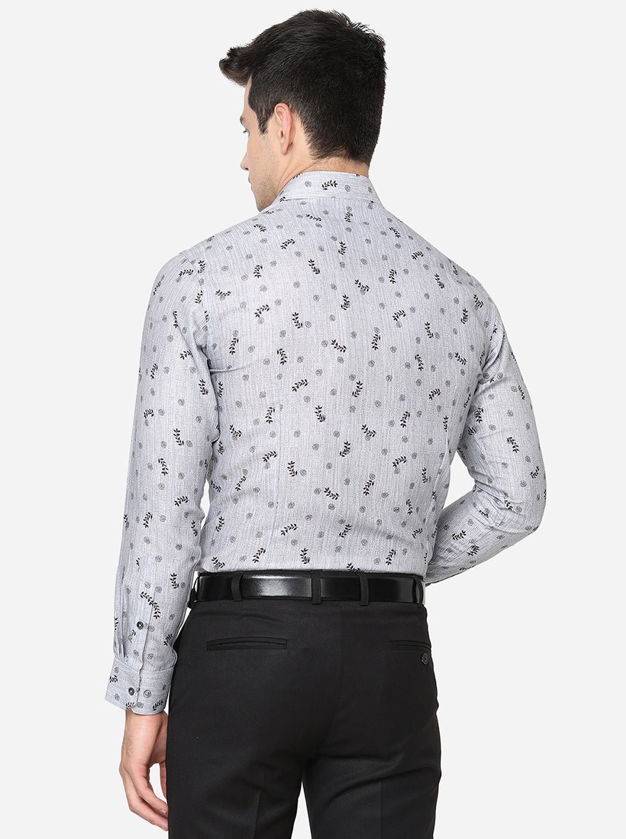 Grey & Black Printed Slim Fit Party Wear Shirt | JB Studio