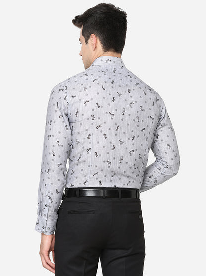Grey & Black Printed Slim Fit Party Wear Shirt | JB Studio