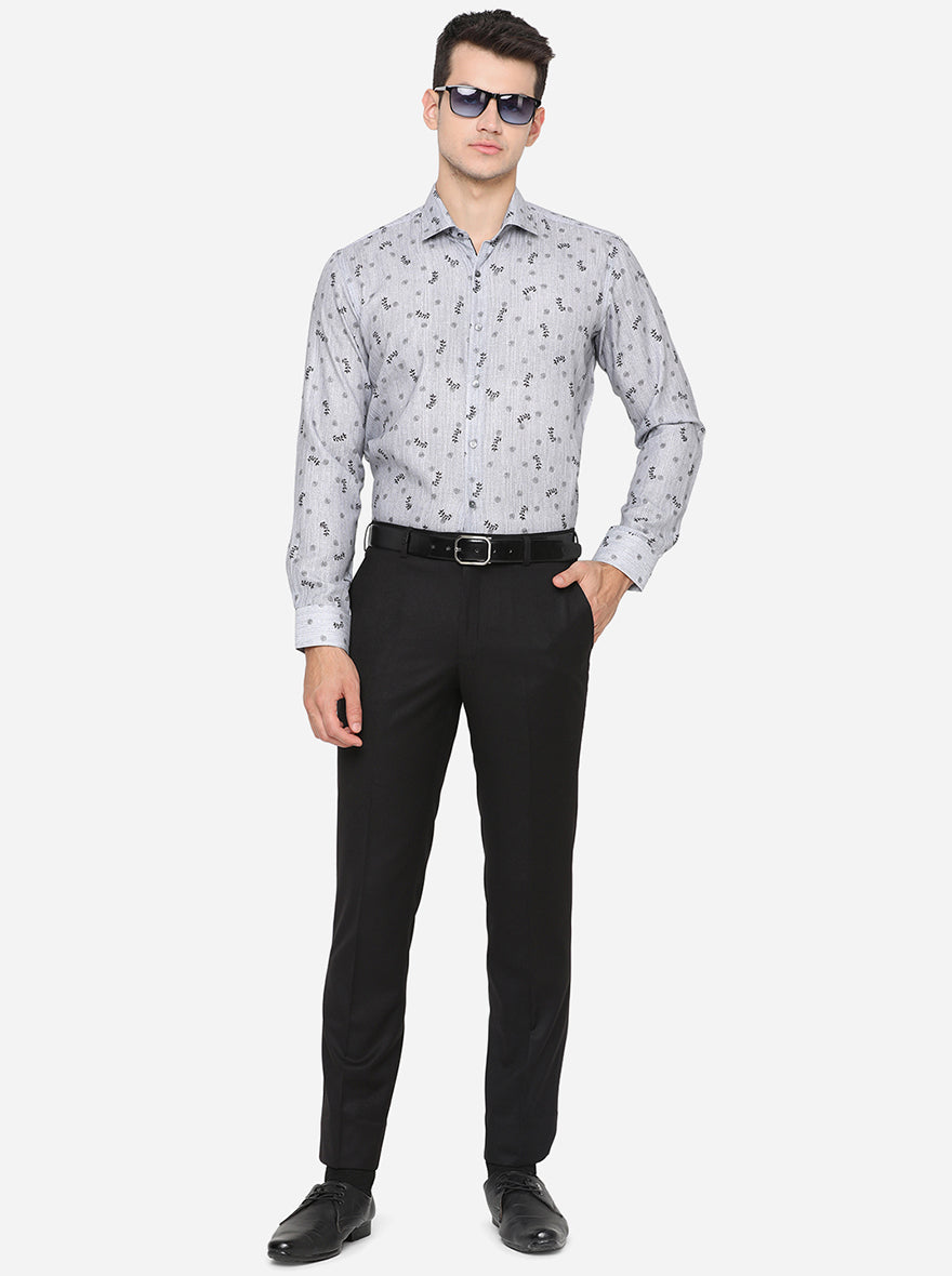 Grey & Black Printed Slim Fit Party Wear Shirt | JB Studio