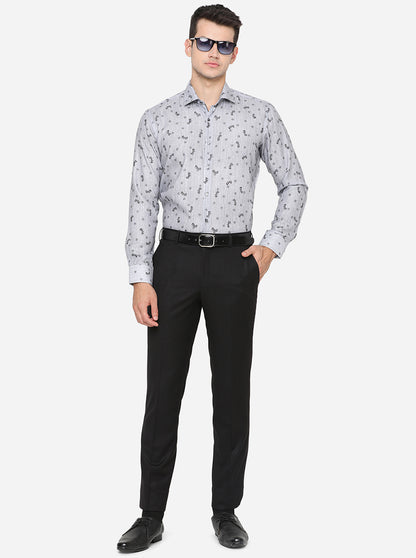 Grey & Black Printed Slim Fit Party Wear Shirt | JB Studio