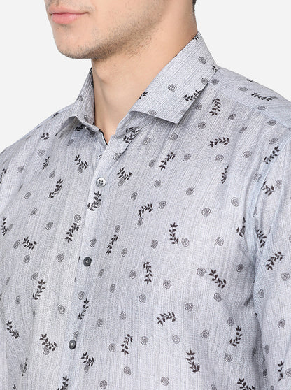 Grey & Black Printed Slim Fit Party Wear Shirt | JB Studio