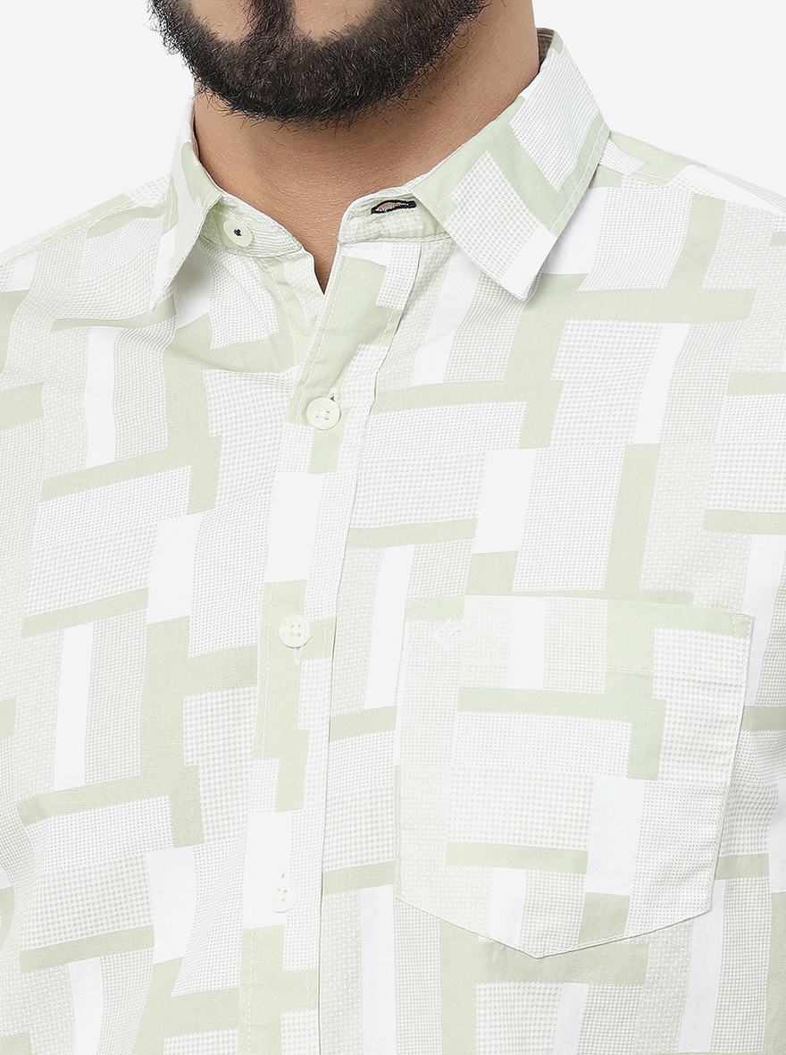 Green Printed Slim Fit Casual Shirt | Greenfibre
