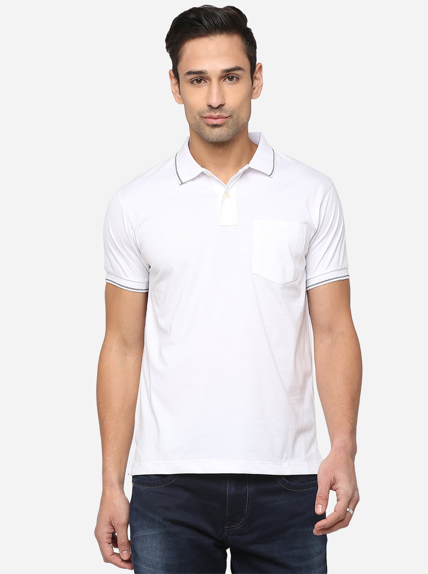 White Solid Slim Fit Polo T-Shirt | Greenfibre