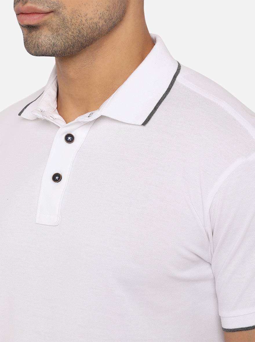 White Solid Slim Fit Polo T-Shirt | JadeBlue