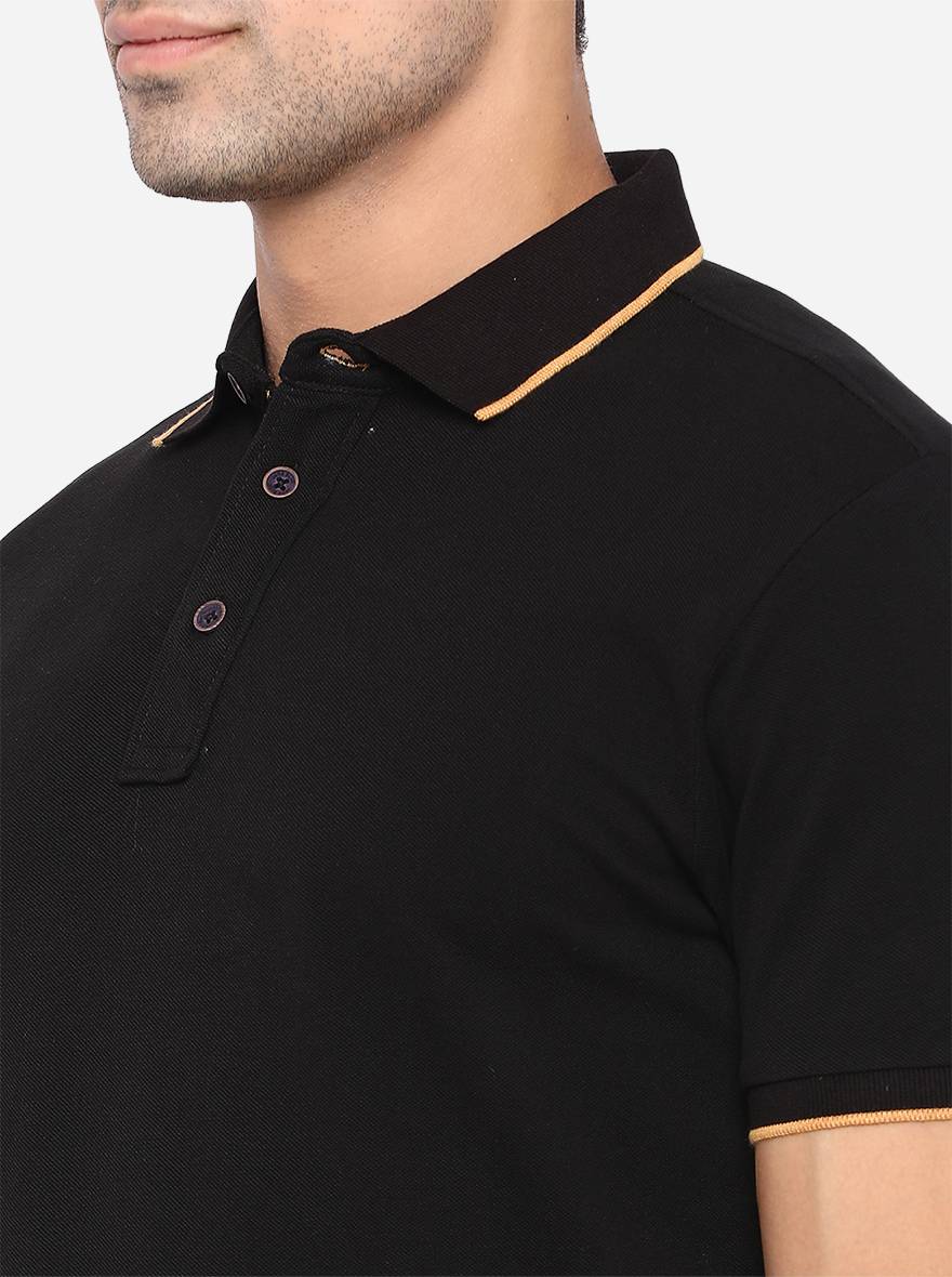 Black Solid Slim Fit Polo T-Shirt | JadeBlue