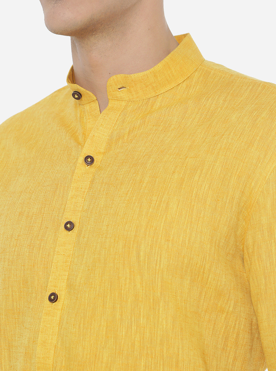 Sunshine Yellow Self Textured Regular Fit Modi Kurta | JadeBlue