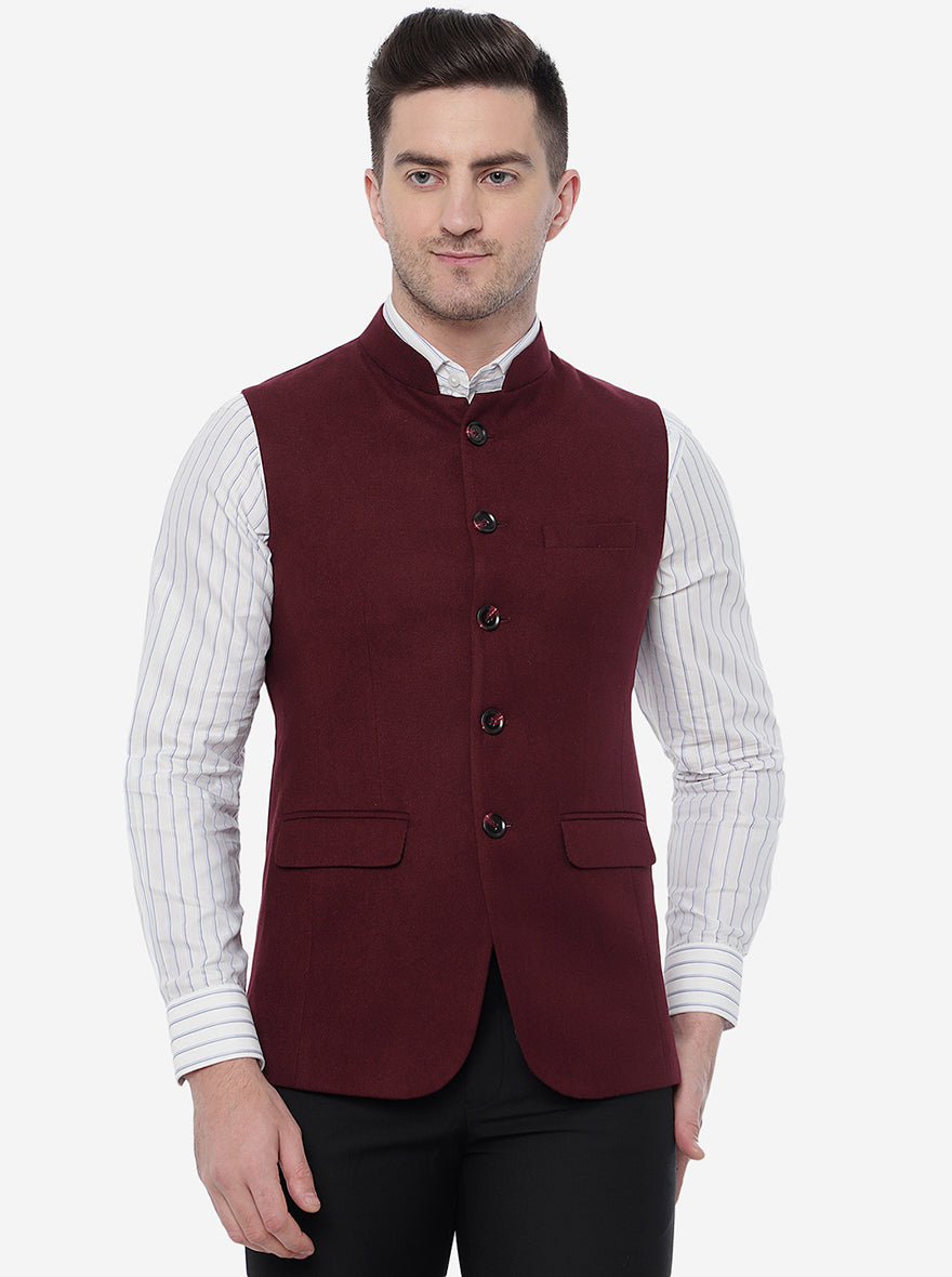 Wine Bandhgala Jacket | JB Studio
