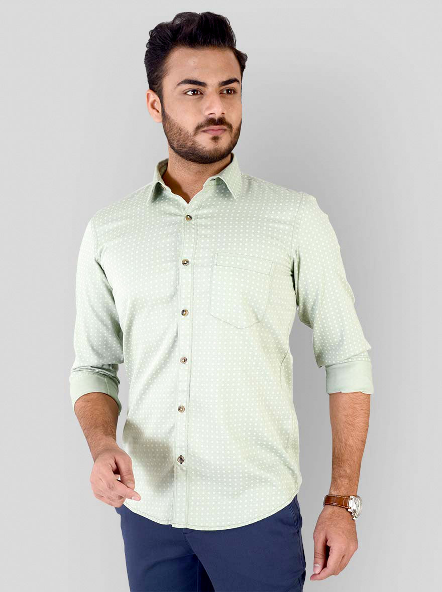 Light Pistachio Printed Smart Fit Casual Shirt | Greenfibre