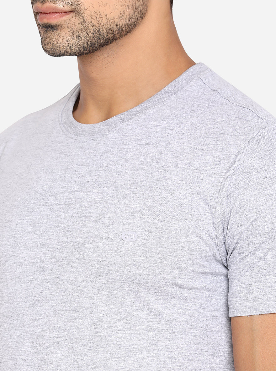 Grey Melange Solid Slim Fit T-Shirt | JadeBlue