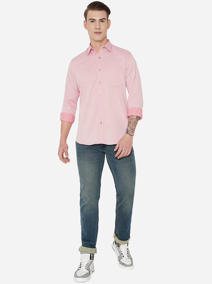 Pink Printed Slim Fit Casual Shirt | JadeBlue