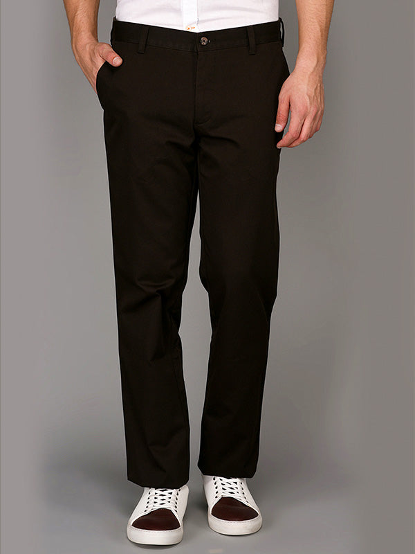Greenfibre Brown Solid Slim Fit Casual Trouser