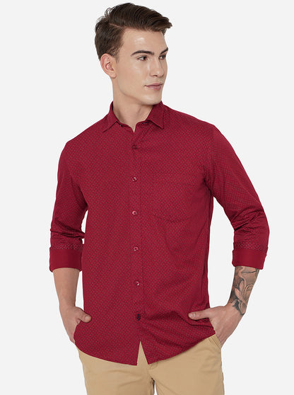 Coral Red Printed Slim Fit Casual Shirt | JadeBlue