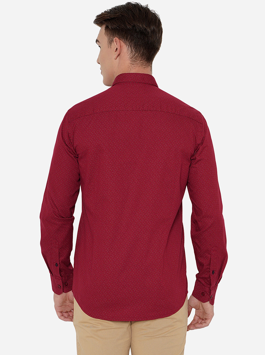 Coral Red Printed Slim Fit Casual Shirt | JadeBlue