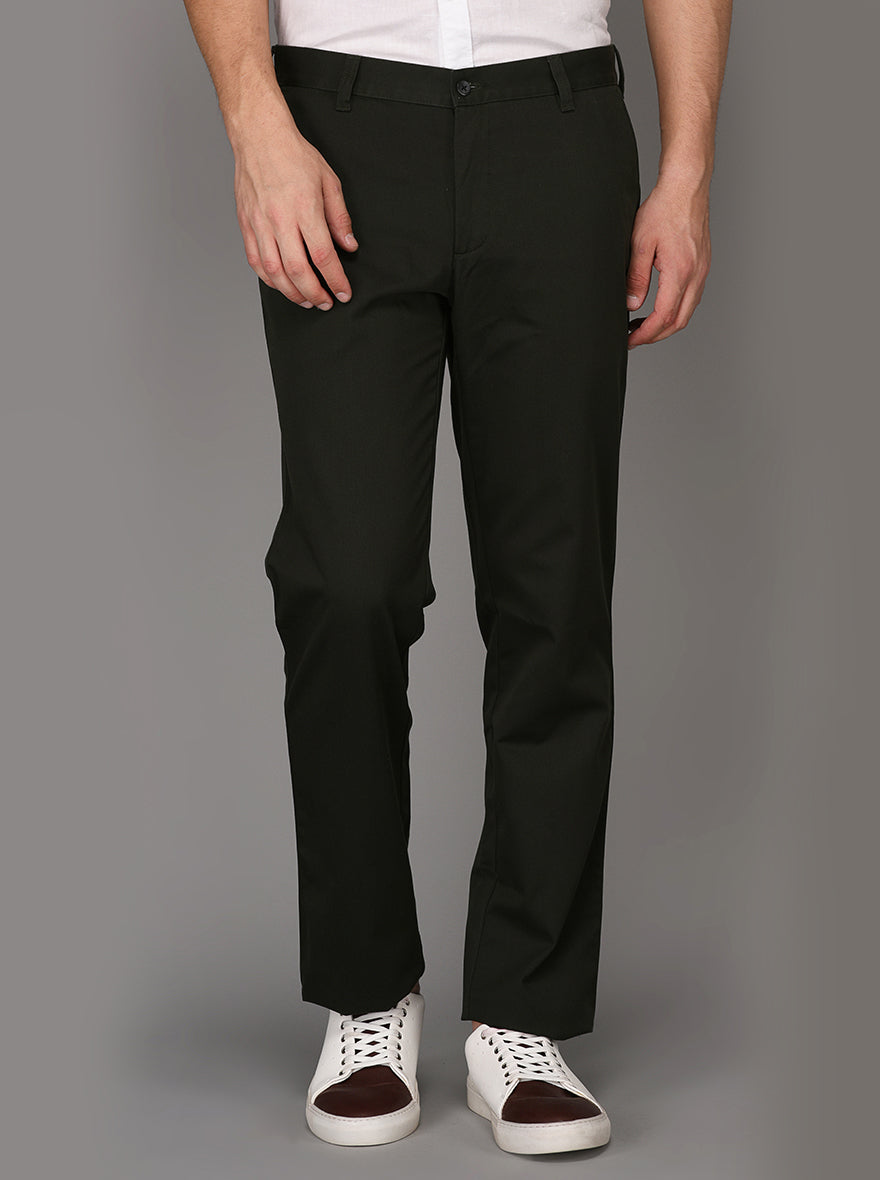 Greenfibre Green Solid Slim Fit Casual Trouser