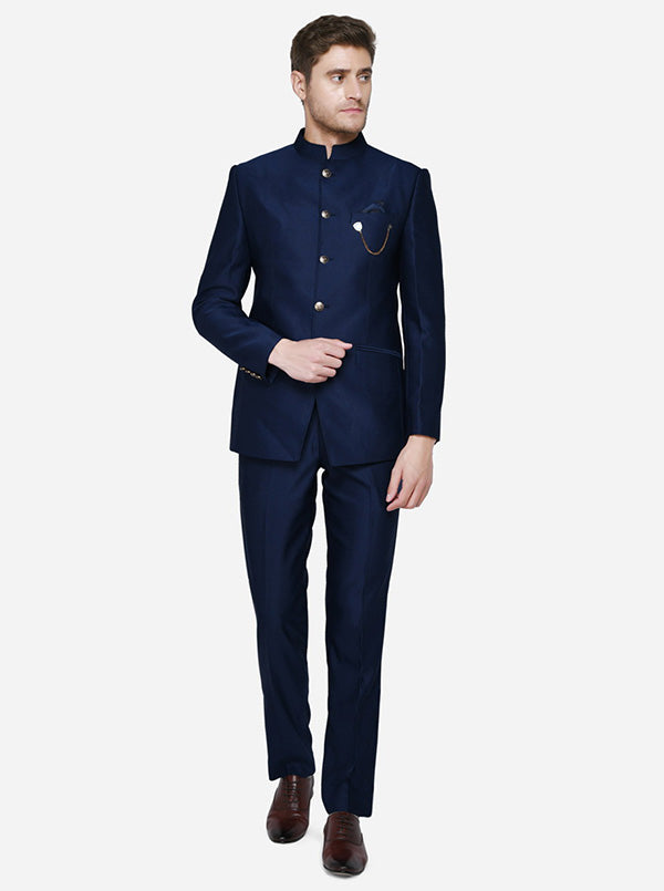 Buy Two Piece Jodhpuri Suit With Bottom in Navy Blue Online