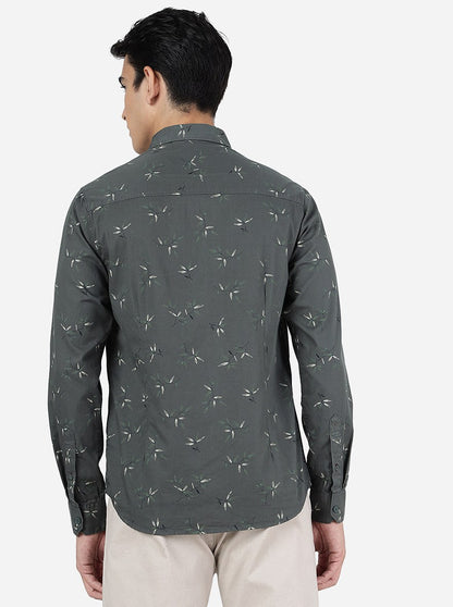 Duffel Green Printed Slim Fit Casual Shirt | Greenfibre