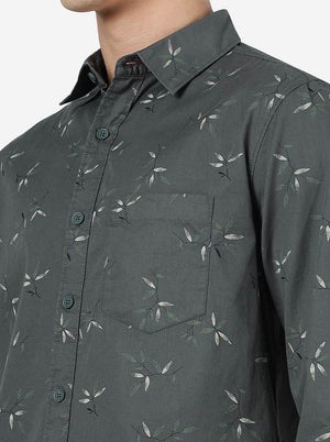 Duffel Green Printed Slim Fit Casual Shirt | Greenfibre