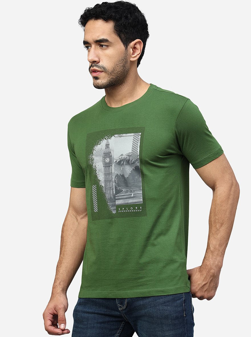 Green Printed Slim Fit T-Shirt | Greenfibre