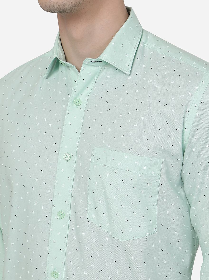 Spray Green Printed Slim Fit Semi Casual Shirt | JadeBlue