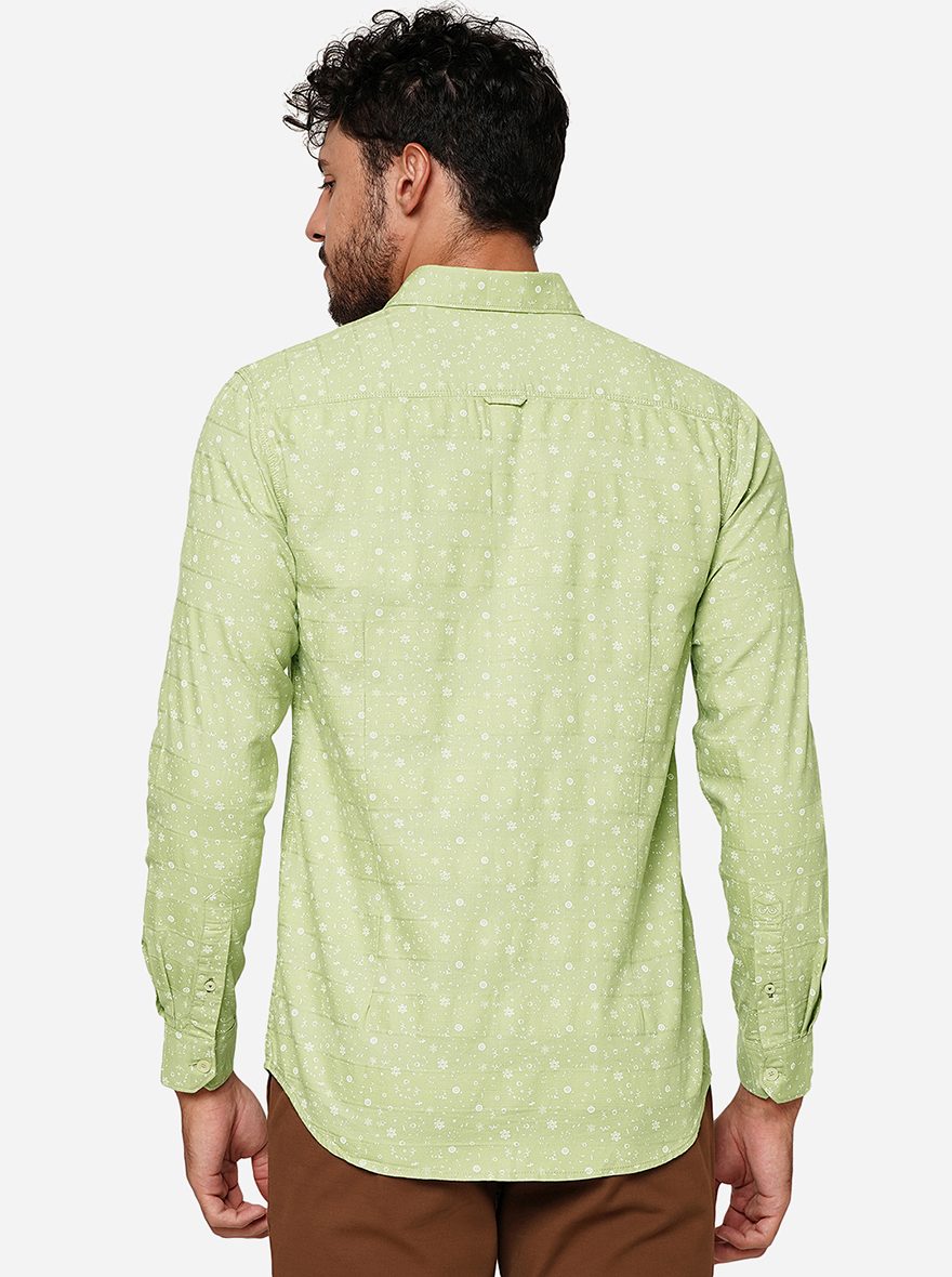 Celadon Green Printed Slim Fit Casual Shirt | JadeBlue