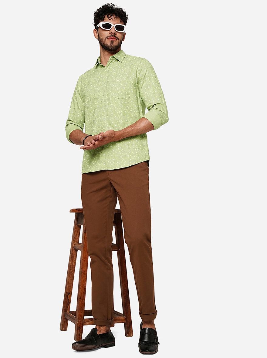 Celadon Green Printed Slim Fit Casual Shirt | JadeBlue