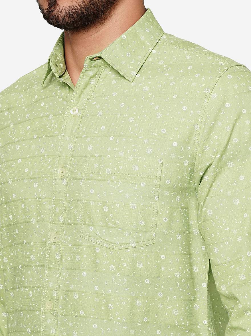 Celadon Green Printed Slim Fit Casual Shirt | JadeBlue