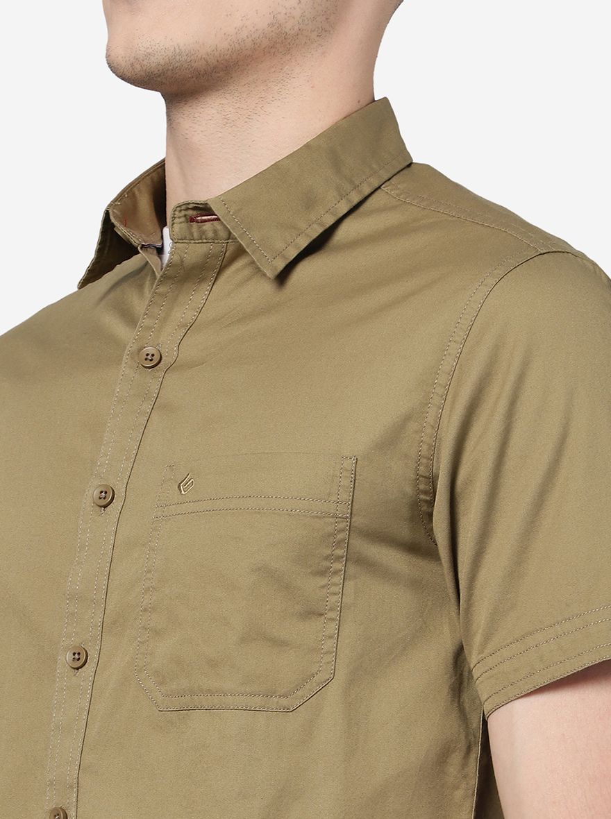 Light Olive Solid Slim Fit Casual Shirt | Greenfibre