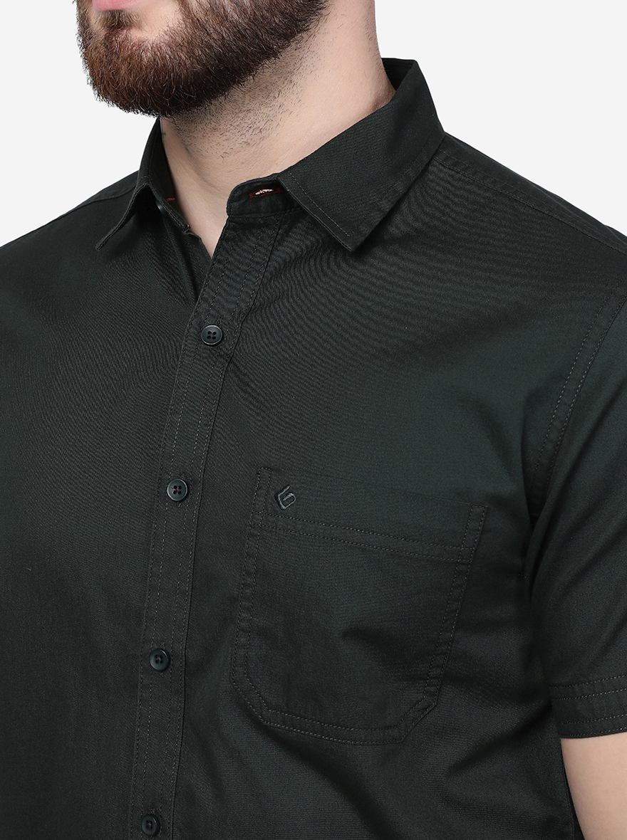 Olive Green Solid Slim Fit Casual Shirt | Greenfibre