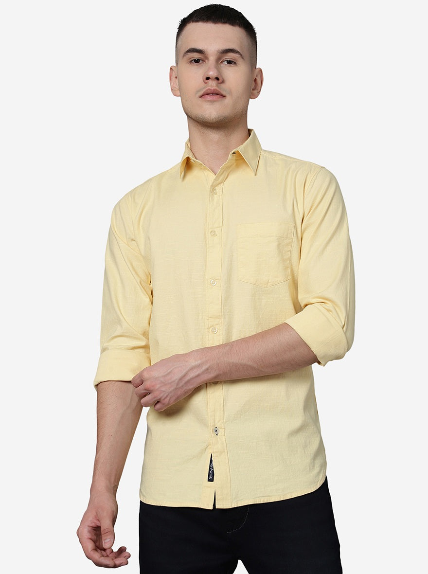 Mellow Yellow Solid Slim Fit Casual Shirt | JadeBlue
