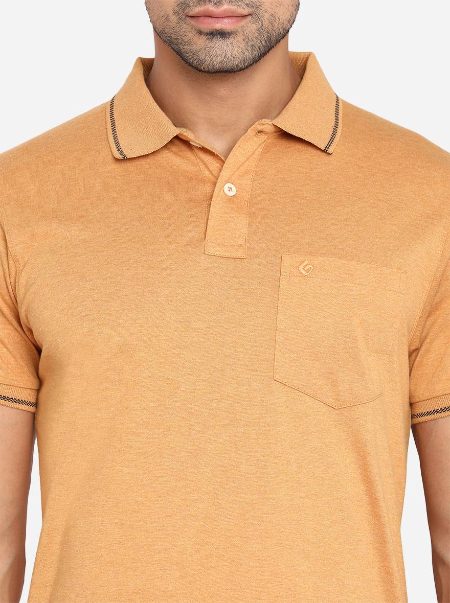 Honey Yellow Solid Slim Fit Polo T-Shirt | Greenfibre