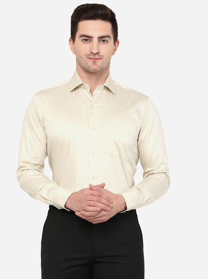 Cream Solid Slim Fit Formal Shirt | Metal