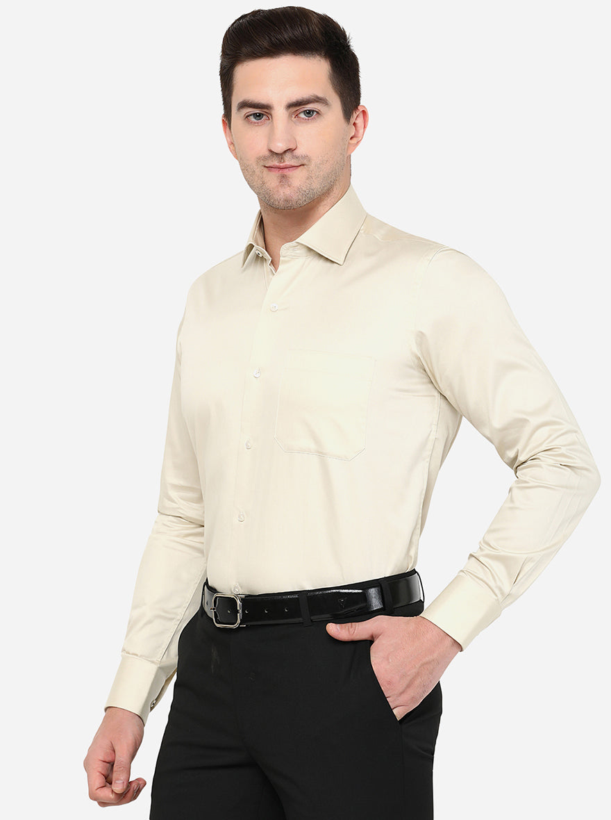 Cream Solid Slim Fit Formal Shirt | Metal