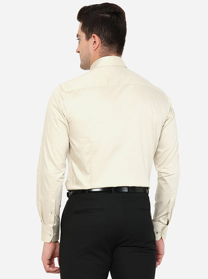 Cream Solid Slim Fit Formal Shirt | Metal